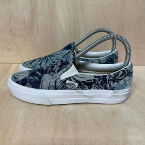 Vans Tropical Floral Slip On Canvas Shoes Blue Womens Size 6